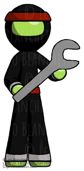 Green Ninja Warrior Man Holding Large Wrench With Both Hands #5404