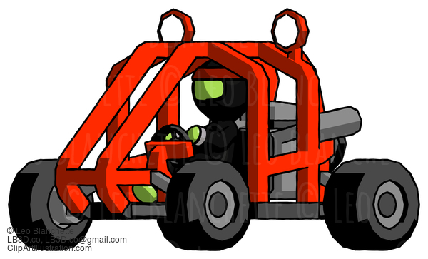 Green Ninja Warrior Man Riding Sports Buggy Side Angle View #5405