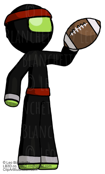 Green Ninja Warrior Man Holding Football Up #5411