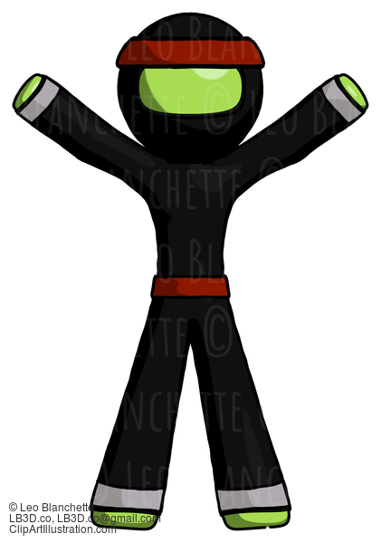 Green Ninja Warrior Man Surprise Pose, Arms And Legs Out #5412