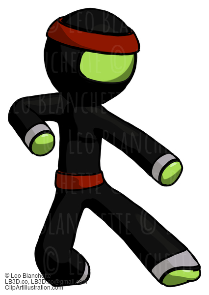 Green Ninja Warrior Man Karate Defense Pose Right #5414