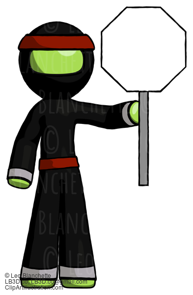 Green Ninja Warrior Man Holding Stop Sign #5416