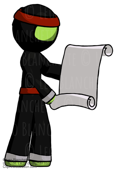 Green Ninja Warrior Man Holding Blueprints Or Scroll #5417