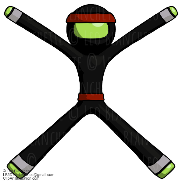 Green Ninja Warrior Man With Arms And Legs Stretched Out #5424