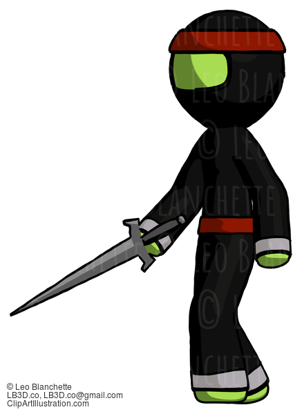 Green Ninja Warrior Man With Sword Walking Confidently #5426