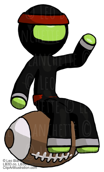 Green Ninja Warrior Man Sitting On Giant Football #5429