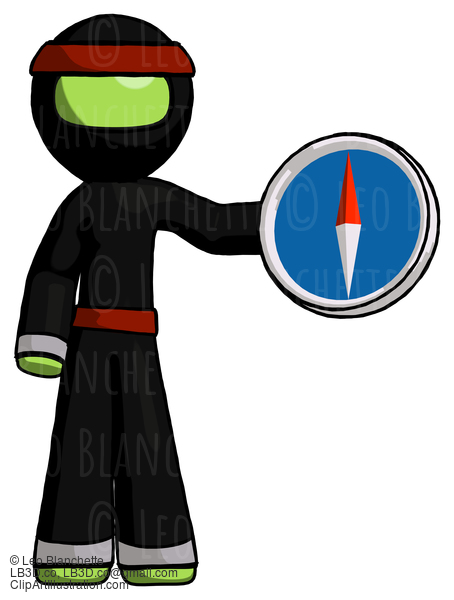 Green Ninja Warrior Man Holding A Large Compass #5434