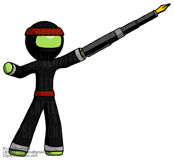 Green Ninja Warrior Man Pen Is Mightier Than The Sword Calligraphy Pose #5435