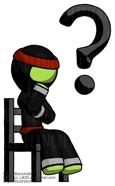 Green Ninja Warrior Man Question Mark Concept, Sitting On Chair Thinking #5437