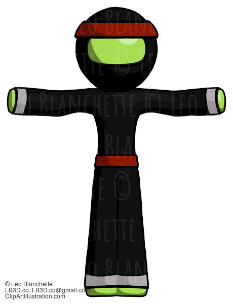 Green Ninja Warrior Man T-Pose Arms Up Standing #5442