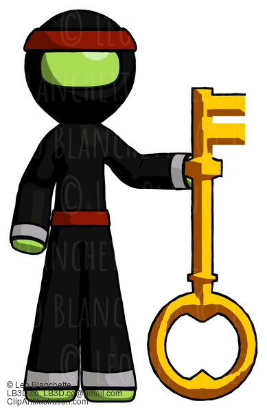 Green Ninja Warrior Man Holding Key Made Of Gold #5444