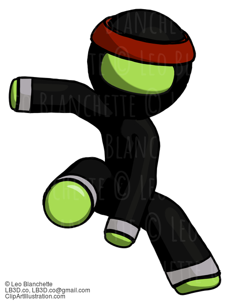 Green Ninja Warrior Man Action Hero Jump Pose #5446