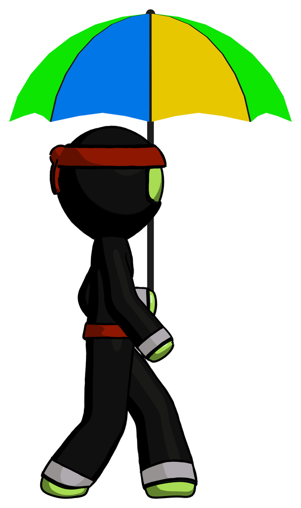 Green Ninja Warrior Man Walking With Colored Umbrella