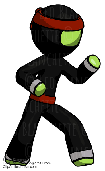 Green Ninja Warrior Man Martial Arts Defense Pose Right #5461