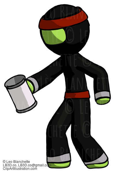 Green Ninja Warrior Man Begger Holding Can Begging Or Asking For Charity Facing Left #5462