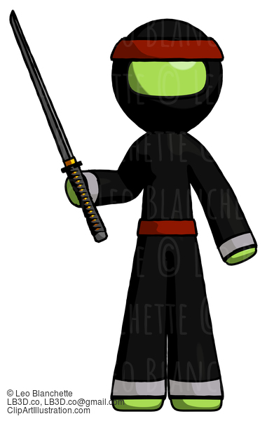 Green Ninja Warrior Man Standing Up With Ninja Sword Katana #5463