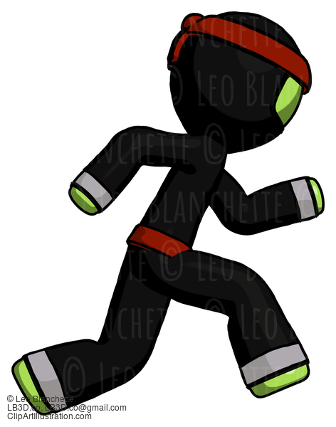 Green Ninja Warrior Man Running Fast Right #5472