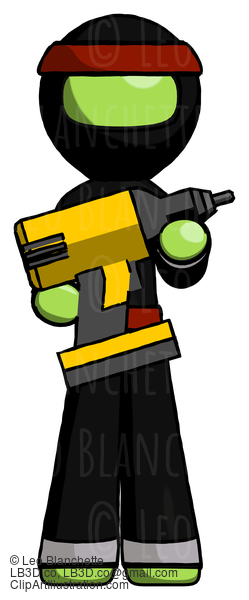 Green Ninja Warrior Man Holding Large Drill #5473