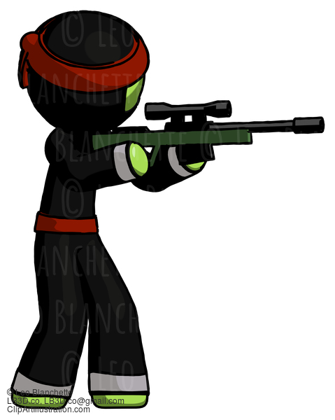 Green Ninja Warrior Man Shooting Sniper Rifle #5476