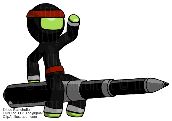 Green Ninja Warrior Man Riding A Pen Like A Giant Rocket #5479