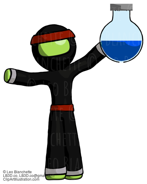 Green Ninja Warrior Man Holding Large Round Flask Or Beaker #5486