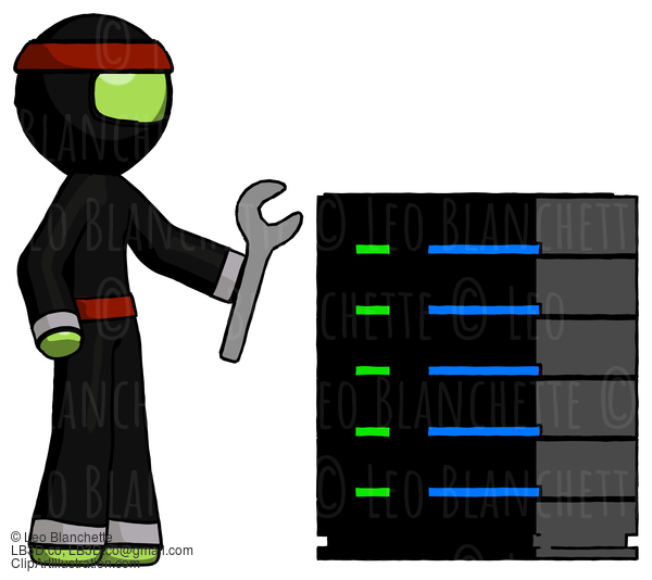 Green Ninja Warrior Man Server Administrator Doing Repairs #5493