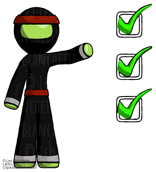 Green Ninja Warrior Man Standing By List Of Checkmarks #5495