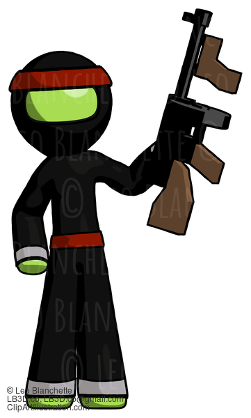 Green Ninja Warrior Man Holding Tommygun #5498