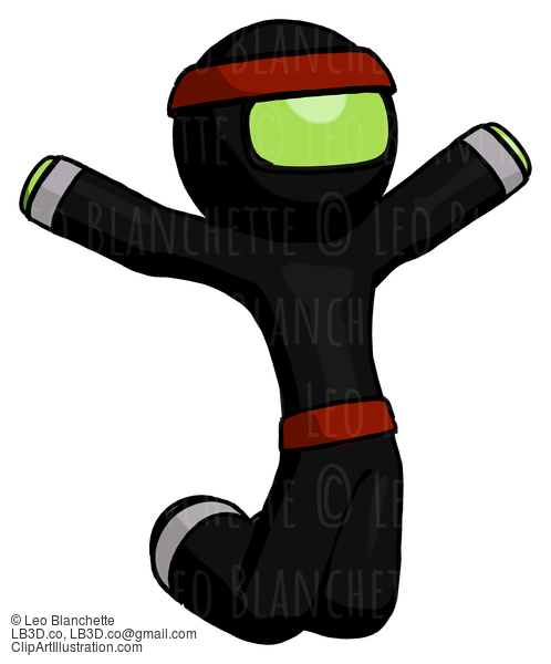 Green Ninja Warrior Man Jumping Or Kneeling With Gladness #5504