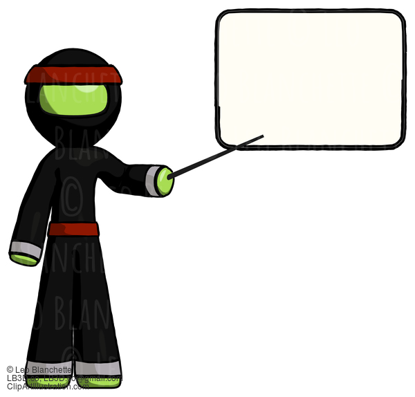 Green Ninja Warrior Man Giving Presentation In Front Of Dry-Erase Board #5505