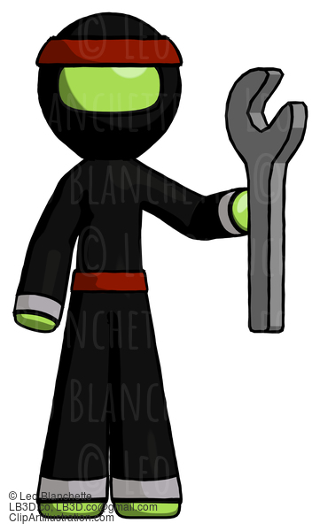 Green Ninja Warrior Man Holding Wrench Ready To Repair Or Work #5515