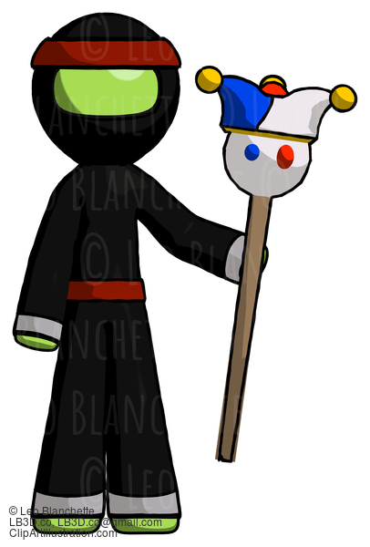 Green Ninja Warrior Man Holding Jester Staff #5518