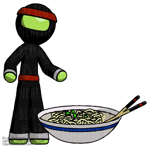 Green Ninja Warrior Man And Noodle Bowl, Giant Soup Restaraunt Concept #5520