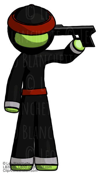 Green Ninja Warrior Man Suicide Gun Pose #5527