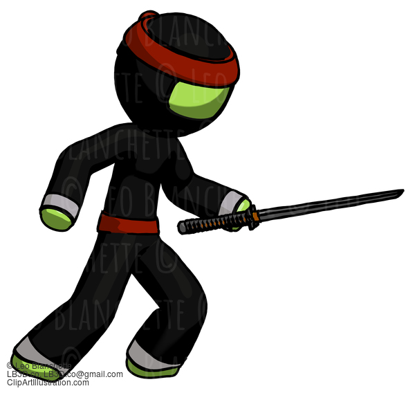 Green Ninja Warrior Man Stabbing With Ninja Sword Katana #5528