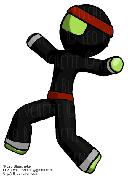 Green Ninja Warrior Man Running Away In Hysterical Panic Direction Left #5529