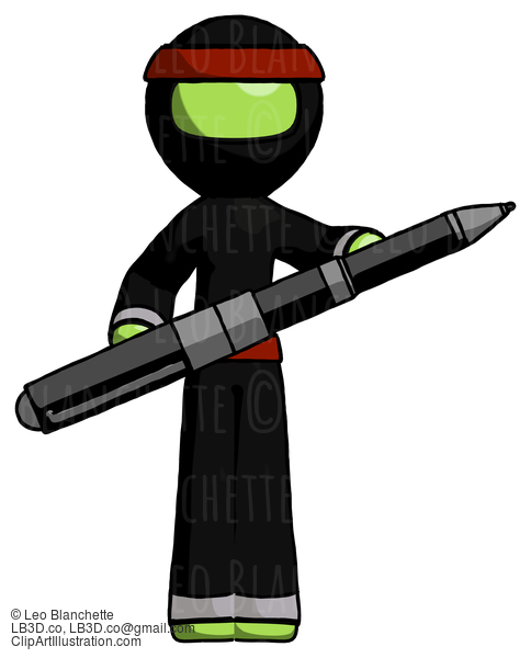 Green Ninja Warrior Man Posing Confidently With Giant Pen #5535