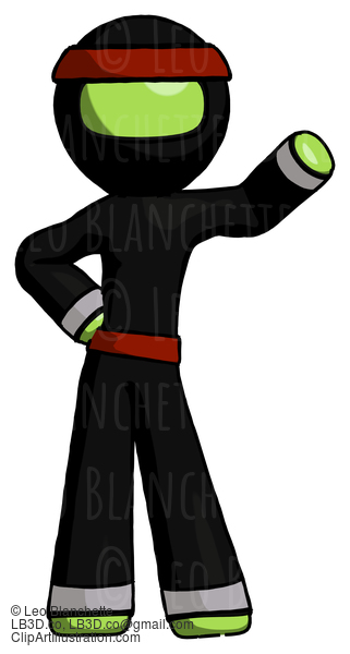 Green Ninja Warrior Man Waving Left Arm With Hand On Hip #5537