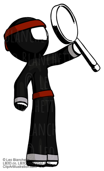 Ink Ninja Warrior Man Inspecting With Large Magnifying Glass Facing Up #4040