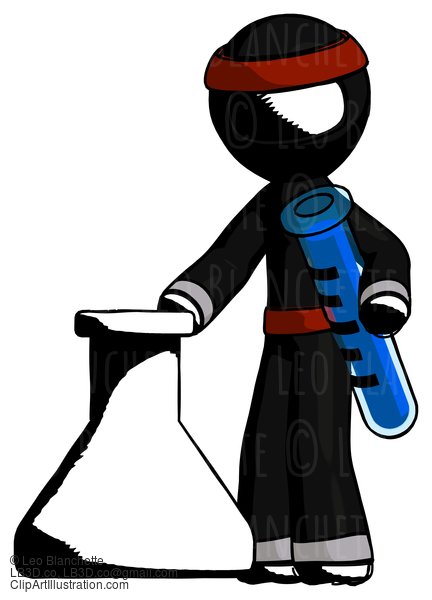 Ink Ninja Warrior Man Holding Test Tube Beside Beaker Or Flask #4046