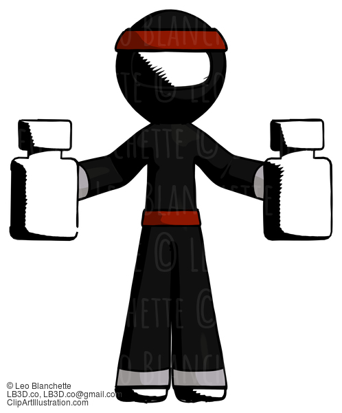 Ink Ninja Warrior Man Holding Two Medicine Bottles #4060