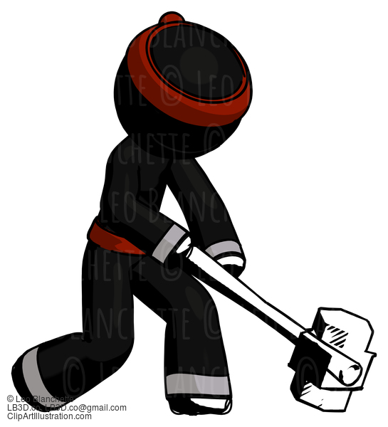 Ink Ninja Warrior Man Hitting With Sledgehammer, Or Smashing Something At Angle #4071