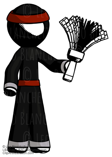 Ink Ninja Warrior Man Holding Feather Duster Facing Forward #4089