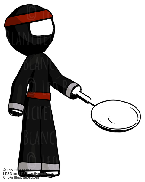 Ink Ninja Warrior Man Frying Egg In Pan Or Wok Facing Right #4112