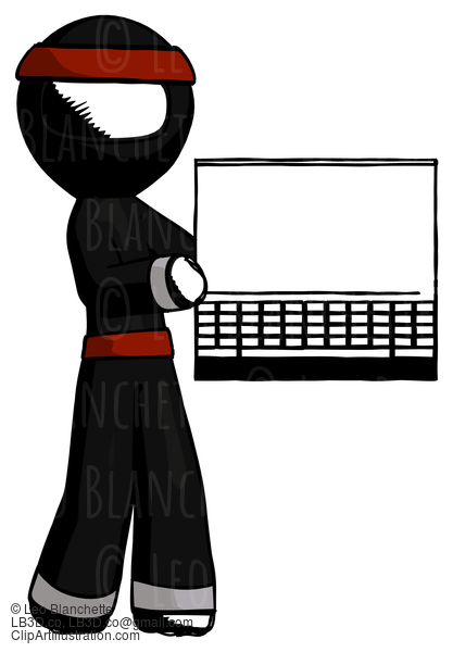 Ink Ninja Warrior Man Holding Laptop Computer Presenting Something On Screen #4121