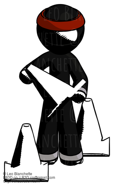 Ink Ninja Warrior Man Holding A Traffic Cone #4123