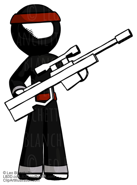 Ink Ninja Warrior Man Holding Sniper Rifle Gun #4131