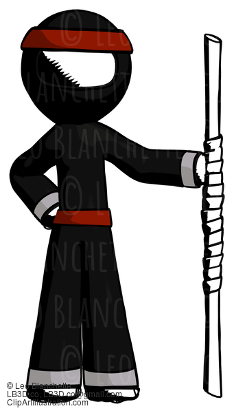 Ink Ninja Warrior Man Holding Staff Or Bo Staff #4149