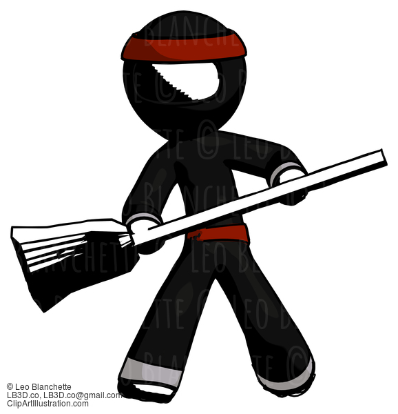 Ink Ninja Warrior Man Broom Fighter Defense Pose #4155