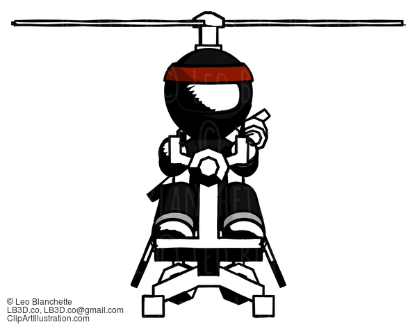 Ink Ninja Warrior Man Flying In Gyrocopter Front View #4181